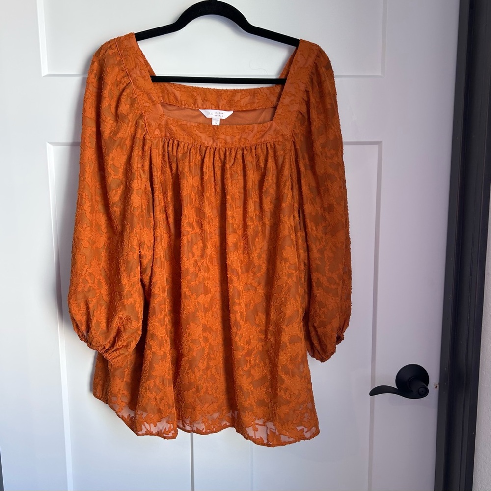 LC Lauren Conrad Women’s Vibrant Orange Lace Blouse Size 1x